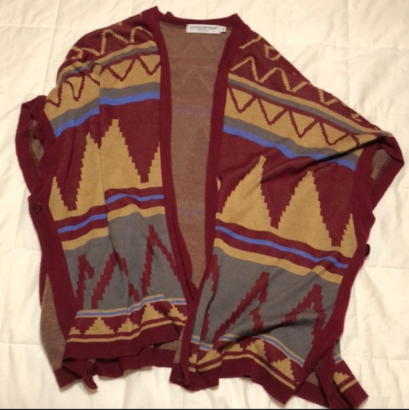 Cotton Emporium | Aztec Print Poncho Shawl Cardigan Sweater - Picture 1 of 1